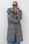Купить Пальто зимнее утепленное с капюшоном женское темно-серого цвета 7748TC, фото 7