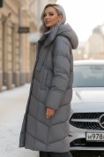 Купить Пальто зимнее утепленное с капюшоном женское темно-серого цвета 7748TC, фото 3