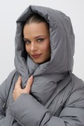 Купить Пальто зимнее утепленное с капюшоном женское темно-серого цвета 7748TC, фото 9
