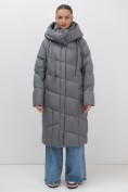 Купить Пальто зимнее утепленное с капюшоном женское темно-серого цвета 7748TC, фото 11
