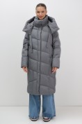 Купить Пальто зимнее утепленное с капюшоном женское темно-серого цвета 7748TC, фото 12