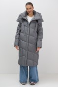 Купить Пальто зимнее утепленное с капюшоном женское темно-серого цвета 7748TC, фото 13