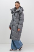 Купить Пальто зимнее утепленное с капюшоном женское темно-серого цвета 7748TC, фото 14