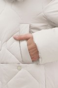 Купить Пальто зимнее утепленное с мехом и капюшоном тренд бежевого цвета 7753B, фото 17