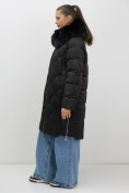 Купить Пальто зимнее утепленное с мехом и капюшоном тренд черного цвета 7753Ch, фото 9