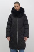 Купить Пальто зимнее утепленное с мехом и капюшоном тренд черного цвета 7753Ch, фото 12