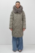 Купить Пальто зимнее утепленное с мехом и капюшоном тренд коричневого цвета 7753K, фото 5