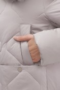 Купить Пальто зимнее утепленное с мехом и капюшоном тренд светло-коричневого цвета 7753SK, фото 16