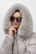 Купить Пальто зимнее утепленное с мехом и капюшоном тренд светло-коричневого цвета 7753SK, фото 12