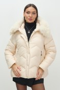 Купить Куртка зимняя женская с мехом и капюшоном тренд бежевого цвета 7759B, фото 9