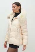 Купить Куртка зимняя женская с мехом и капюшоном тренд бежевого цвета 7759B, фото 11