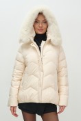 Купить Куртка зимняя женская с мехом и капюшоном тренд бежевого цвета 7759B, фото 15