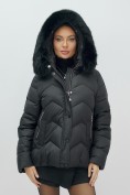 Купить Куртка зимняя женская с мехом и капюшоном тренд черного цвета 7759Ch, фото 9