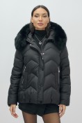 Купить Куртка зимняя женская с мехом и капюшоном тренд черного цвета 7759Ch, фото 10