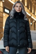 Купить Куртка зимняя женская с мехом и капюшоном тренд черного цвета 7759Ch
