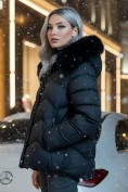 Купить Куртка зимняя женская с мехом и капюшоном тренд черного цвета 7759Ch, фото 2