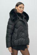 Купить Куртка зимняя женская с мехом и капюшоном тренд черного цвета 7759Ch, фото 11
