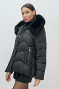 Купить Куртка зимняя женская с мехом и капюшоном тренд черного цвета 7759Ch, фото 12