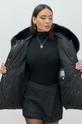 Купить Куртка зимняя женская с мехом и капюшоном тренд черного цвета 7759Ch, фото 16