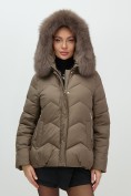 Купить Куртка зимняя женская с мехом и капюшоном тренд коричневого цвета 7759K, фото 9