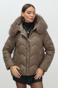 Купить Куртка зимняя женская с мехом и капюшоном тренд коричневого цвета 7759K, фото 12
