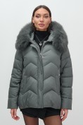 Купить Куртка зимняя женская с мехом и капюшоном тренд темно-серого цвета 7759TC, фото 9