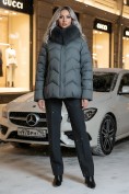 Купить Куртка зимняя женская с мехом и капюшоном тренд темно-серого цвета 7759TC, фото 4