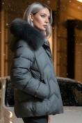 Купить Куртка зимняя женская с мехом и капюшоном тренд темно-серого цвета 7759TC, фото 3