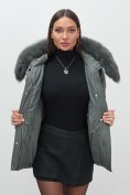 Купить Куртка зимняя женская с мехом и капюшоном тренд темно-серого цвета 7759TC, фото 15