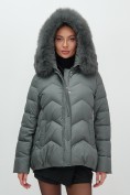 Купить Куртка зимняя женская с мехом и капюшоном тренд темно-серого цвета 7759TC, фото 16