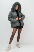 Купить Куртка зимняя женская с мехом и капюшоном тренд темно-серого цвета 7759TC, фото 17