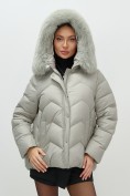 Купить Куртка зимняя женская с мехом и капюшоном тренд светло-зеленого цвета 7759ZS, фото 9