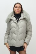 Купить Куртка зимняя женская с мехом и капюшоном тренд светло-зеленого цвета 7759ZS, фото 10