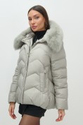 Купить Куртка зимняя женская с мехом и капюшоном тренд светло-зеленого цвета 7759ZS, фото 12