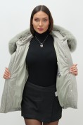 Купить Куртка зимняя женская с мехом и капюшоном тренд светло-зеленого цвета 7759ZS, фото 16