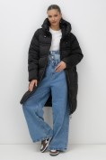 Купить Пальто зимнее утепленное с капюшоном женское черного цвета 7779Ch, фото 6