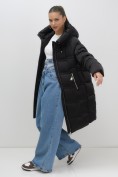 Купить Пальто зимнее утепленное с капюшоном женское черного цвета 7779Ch, фото 7