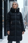 Купить Пальто зимнее утепленное с капюшоном женское черного цвета 7779Ch, фото 4