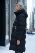 Купить Пальто зимнее утепленное с капюшоном женское черного цвета 7779Ch, фото 3