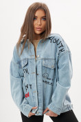 Купить Джинсовая куртка женская оверсайз голубого цвета 7783Gl, фото 11