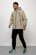 Купить Куртка молодежная мужская весенняя с капюшоном бежевого цвета 803B, фото 6