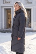 Купить Пальто утепленное стеганное зимнее с капюшоном женское темно-серого цвета 805_1TC, фото 2