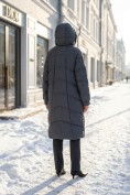 Купить Пальто утепленное стеганное зимнее с капюшоном женское темно-серого цвета 805_1TC, фото 4