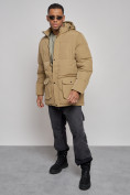 Купить Парка мужская зимняя удлиненная молодежная бежевого цвета 807B, фото 11
