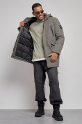 Купить Парка мужская зимняя удлиненная молодежная серого цвета 8305Sr, фото 13