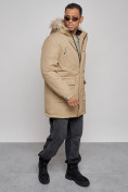 Купить Парка мужская зимняя удлиненная с мехом бежевого цвета 8318B, фото 11