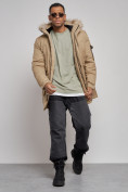 Купить Парка мужская зимняя удлиненная с мехом бежевого цвета 8318B, фото 14