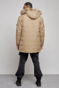 Купить Парка мужская зимняя удлиненная с мехом бежевого цвета 8318B, фото 4