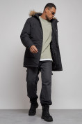 Купить Парка мужская зимняя удлиненная с мехом черного цвета 8318Ch, фото 13