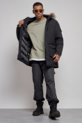 Купить Парка мужская зимняя удлиненная с мехом черного цвета 8318Ch, фото 14
